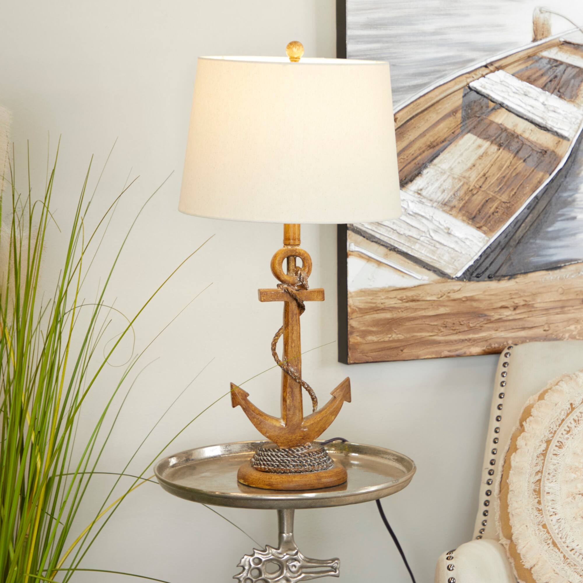 Brown Polystone Table Lamp Set of 2 13", 26"